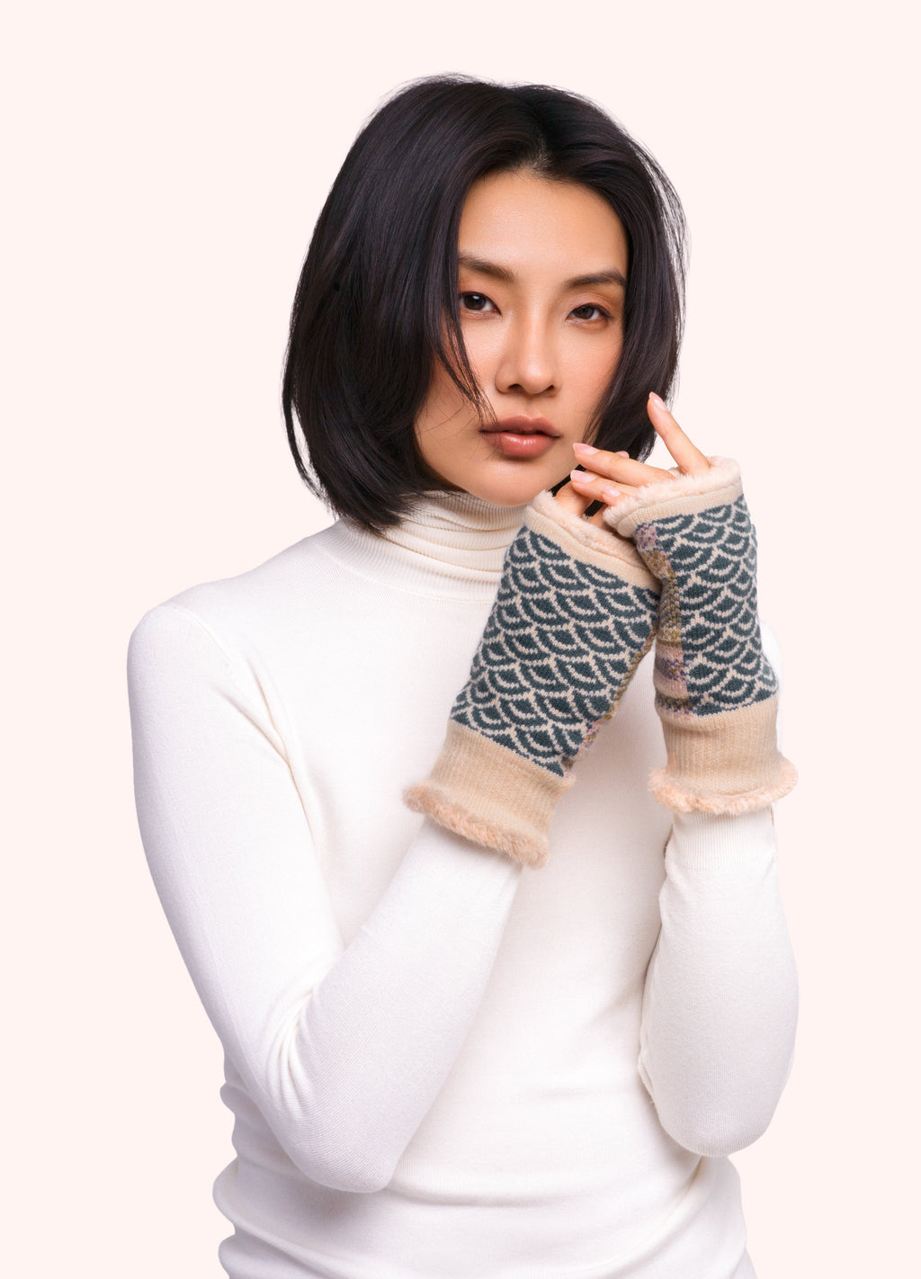 Powder Agatha Wrist Warmers in denim mix – second view