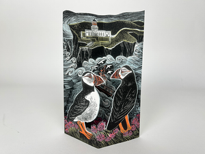 3D folding card - Fair Isle Puffins at the North Lighthouse