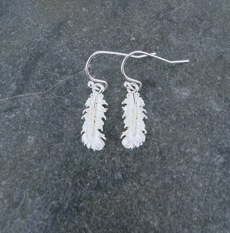 Delicate silver feather earring detail - ORA Gallery