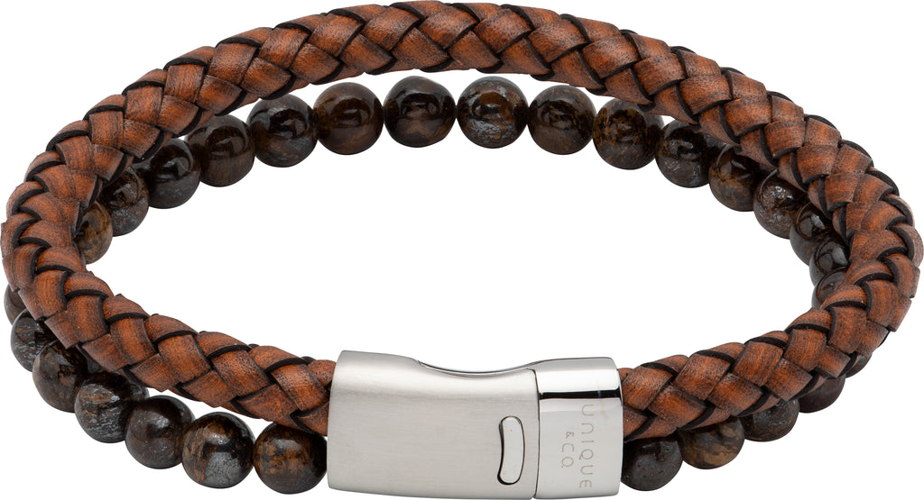 Leather Bracelet with beads & Magnetic Clasp-B482