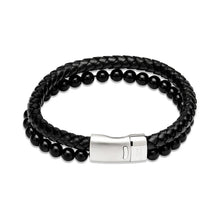 Load image into Gallery viewer, Leather Bracelet with beads and steel magnetic clasp b498
