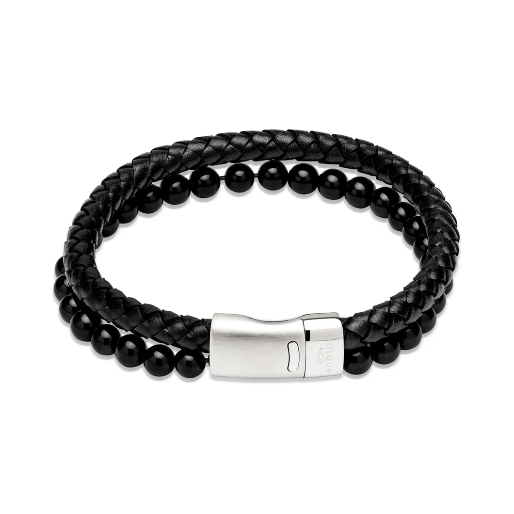 Leather Bracelet with beads and steel magnetic clasp b498