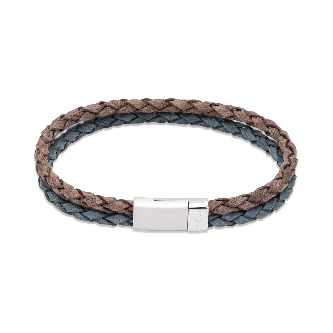Double Leather Bracelet with Stainless Steel Clasp B507