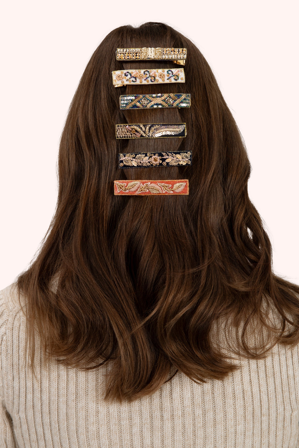 Powder Midnight & Champagne Glamour velvet hair bars in midnight and champagne tones