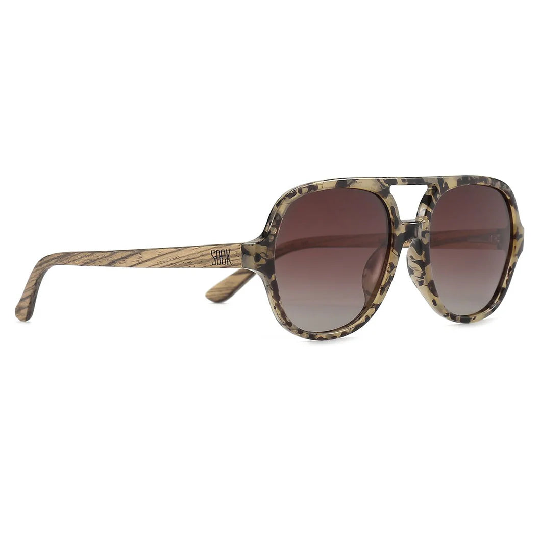 Billy Opal Tort Sunglasses - Brown Gradient Lens l Walnut Wooden Arms