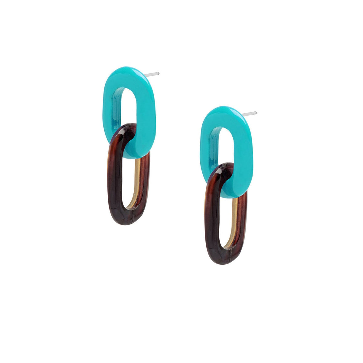 BRANCH Turquoise Blue and black horn double link earrings LH/ER2302/TRQ