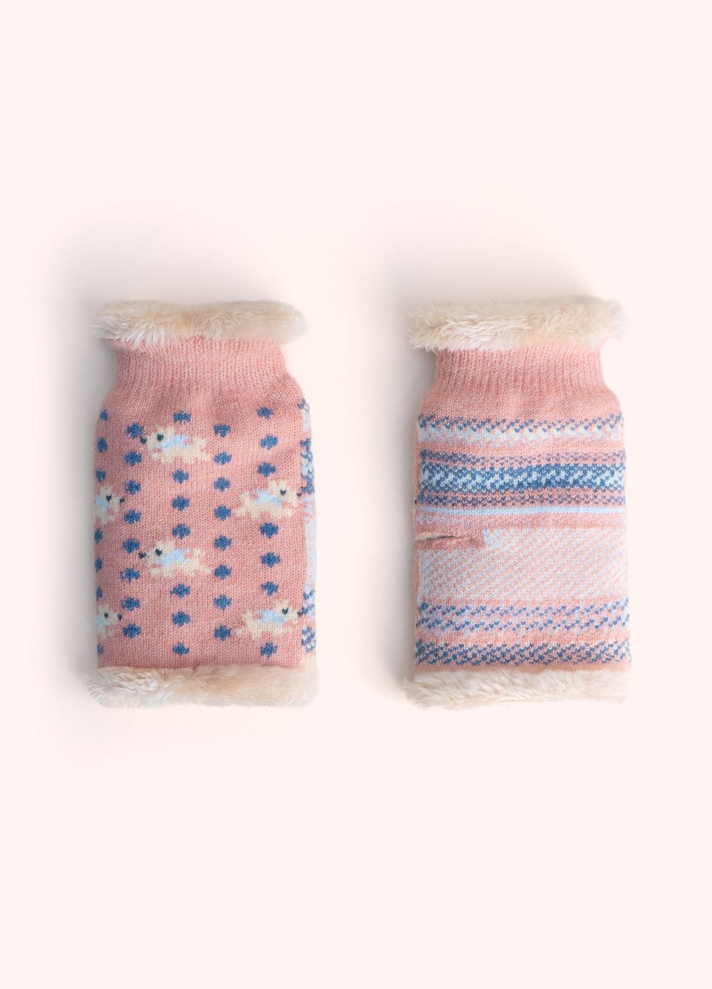 Powder Westie Wrist Warmers in candy with polka dots