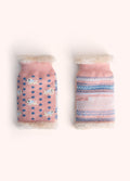 Powder Westie Wrist Warmers in candy with polka dots