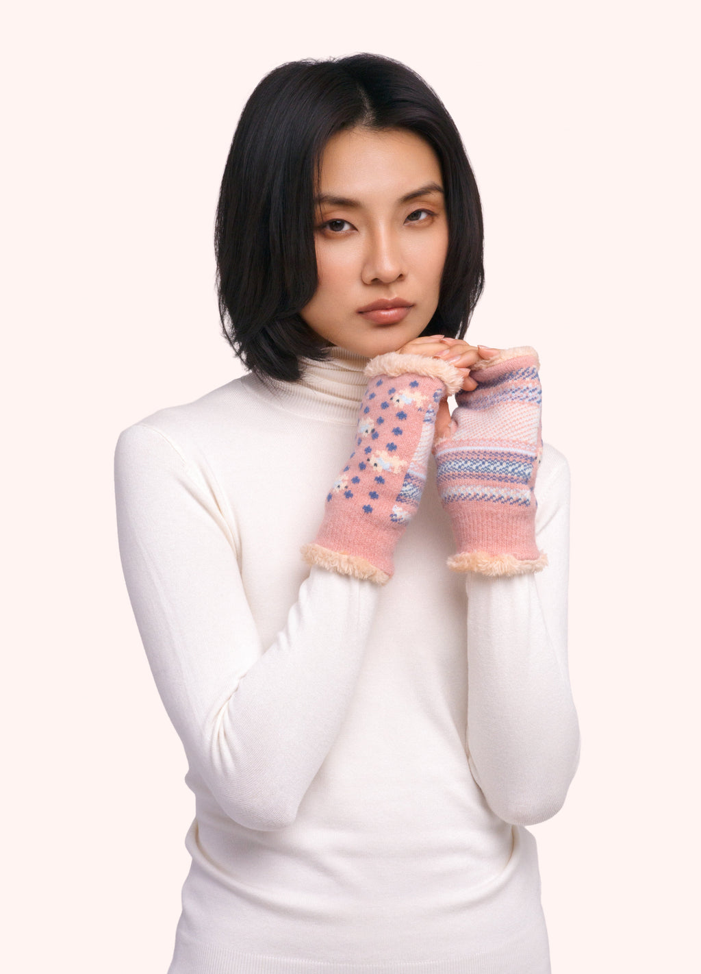 Powder Westie Wrist Warmers in candy – second view