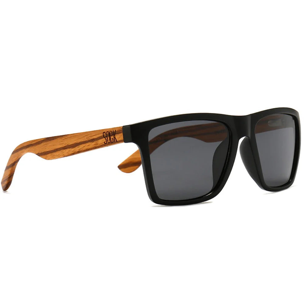 Dalton sunglasses - Black Frame l Walnut Wooden Arms l Black Polarised Lens