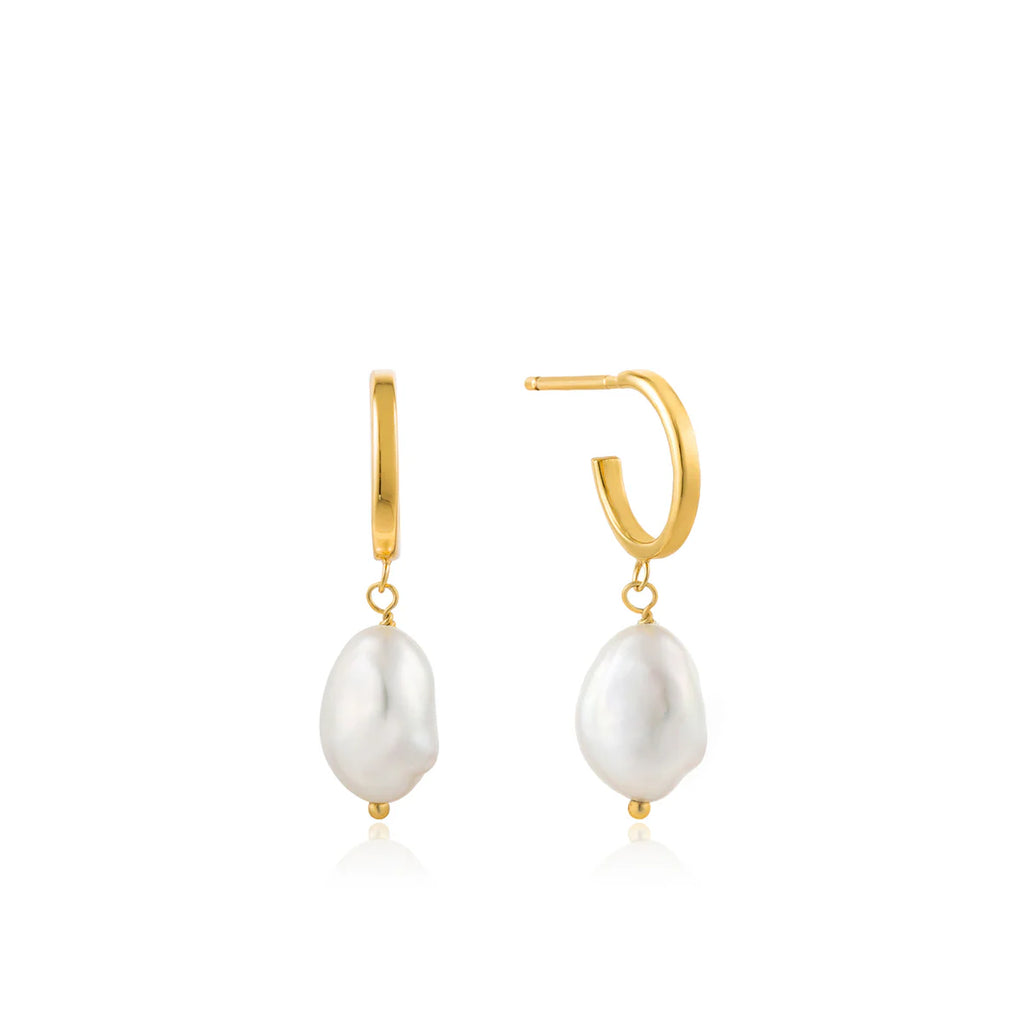 Pearl Mini Hoop Earrings - Gold