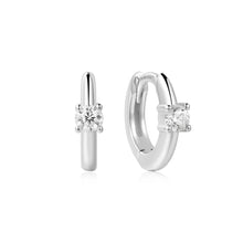Load image into Gallery viewer, Silver Solitaire Cubic Zirconia Mini Huggies

