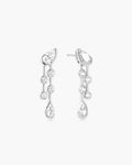 Silver Half-Bezel Teardrop Dual Drop Stud Earrings