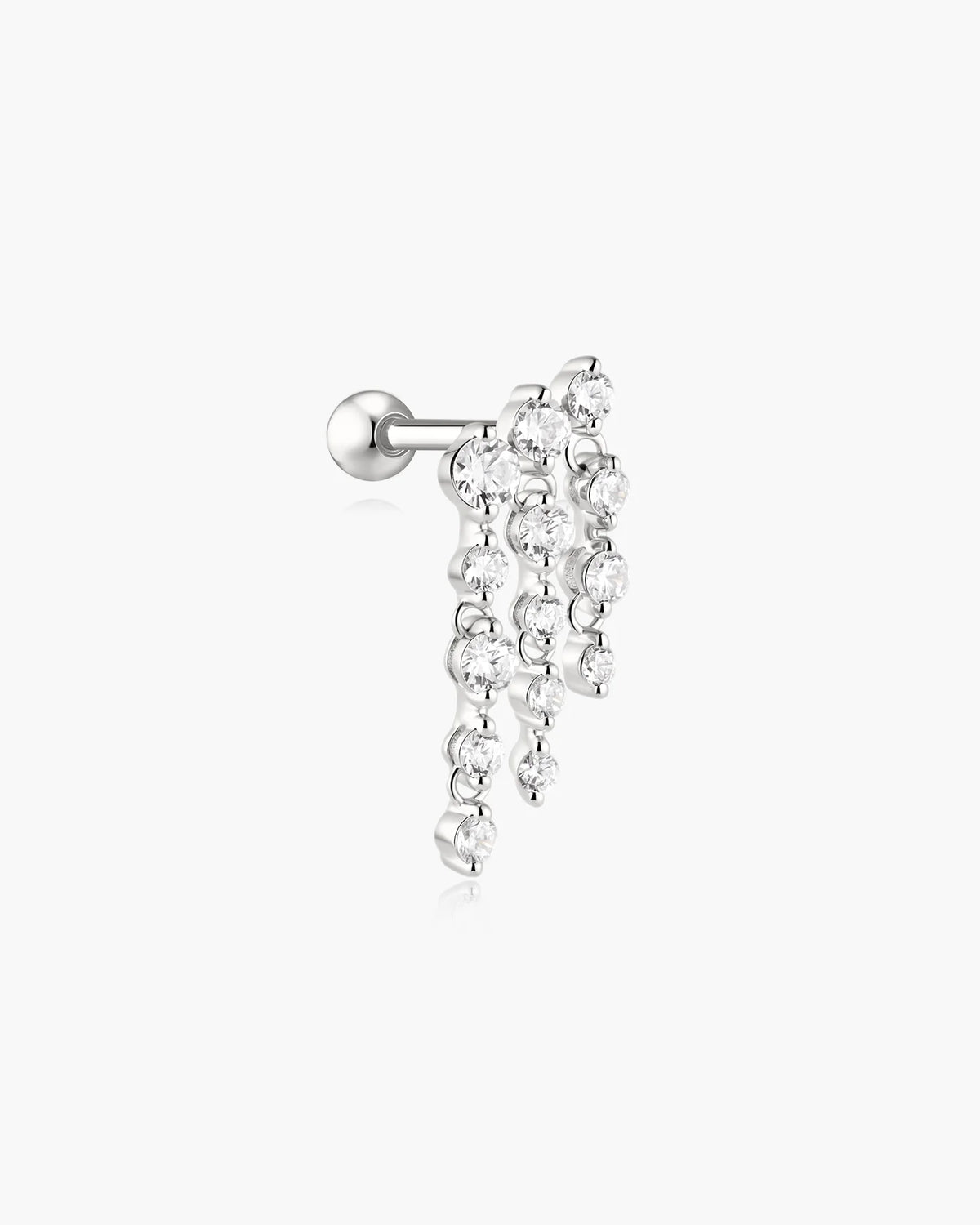 Silver Triple Fringe Barbell Earring