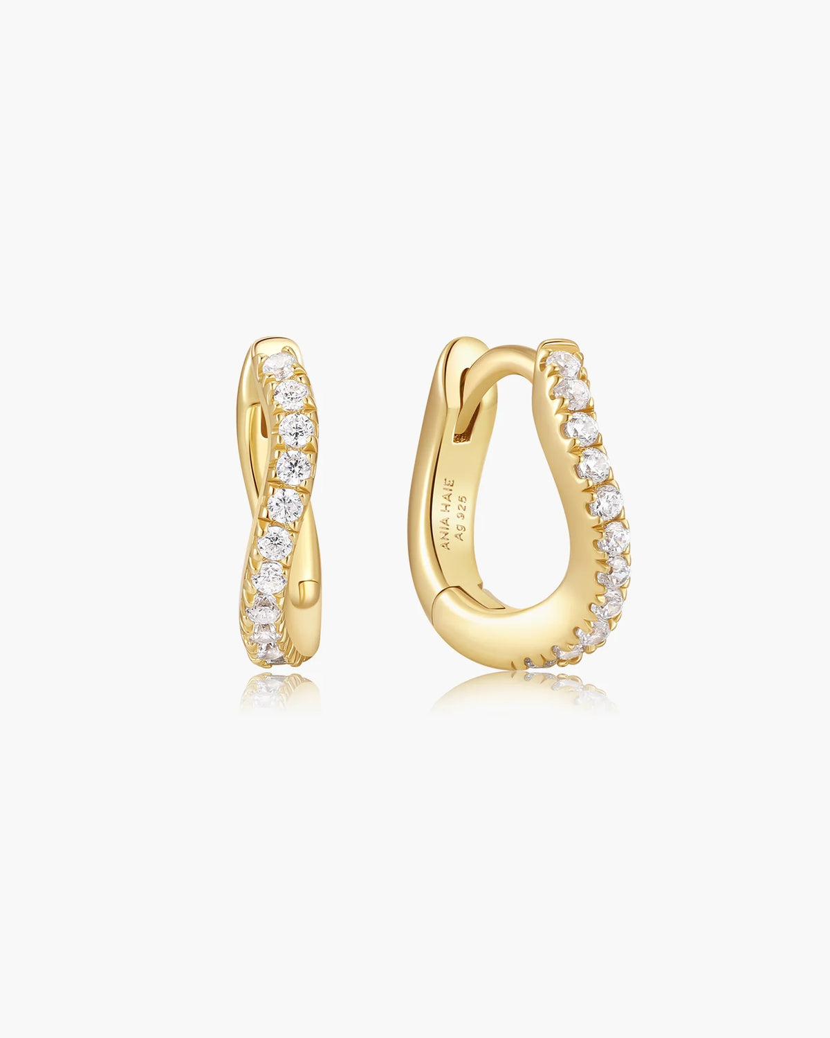 Gold Slim Pave Wave Huggie Hoop Earrings