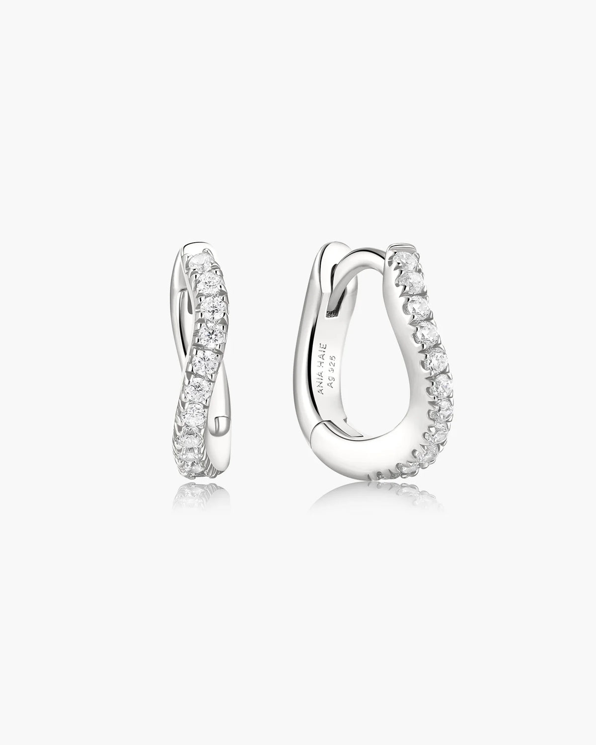 Silver Slim Pave Wave Huggie Hoop Earrings