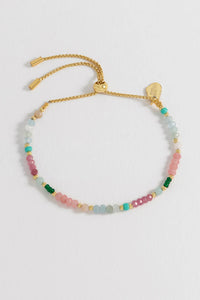 Mini Amelia Gemstone Bracelet Gold Plated | Pink Opal and Aquamarine