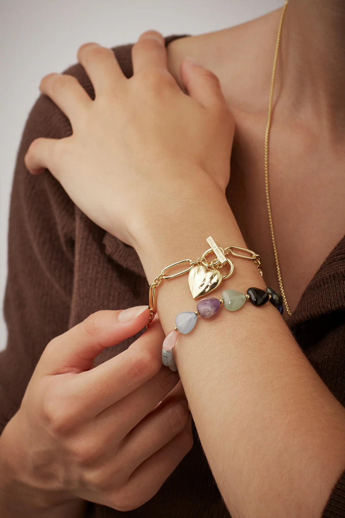 EB edit Multi-Gemstone Heart T-Bar Bracelet