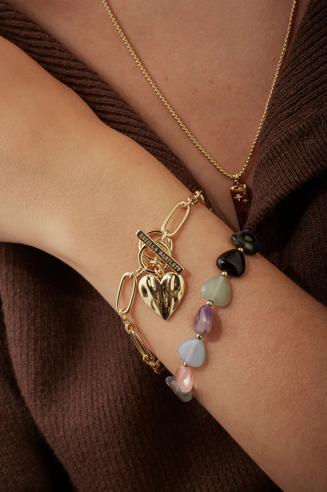 EB edit Multi-Gemstone Heart T-Bar Bracelet
