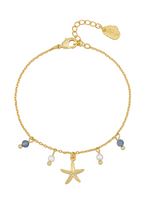 Load image into Gallery viewer, Starfish Charm Bracelet with Pearl and Blue Lace Agate
