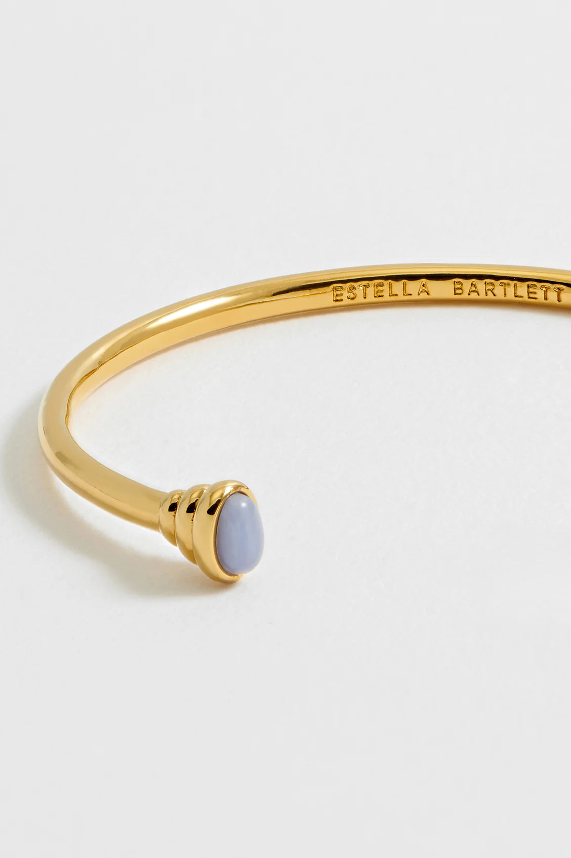 EB EDIT Blue Quartz Cabochon Open Bangle Waterproof PVD Gold Plated | Blue Quartz