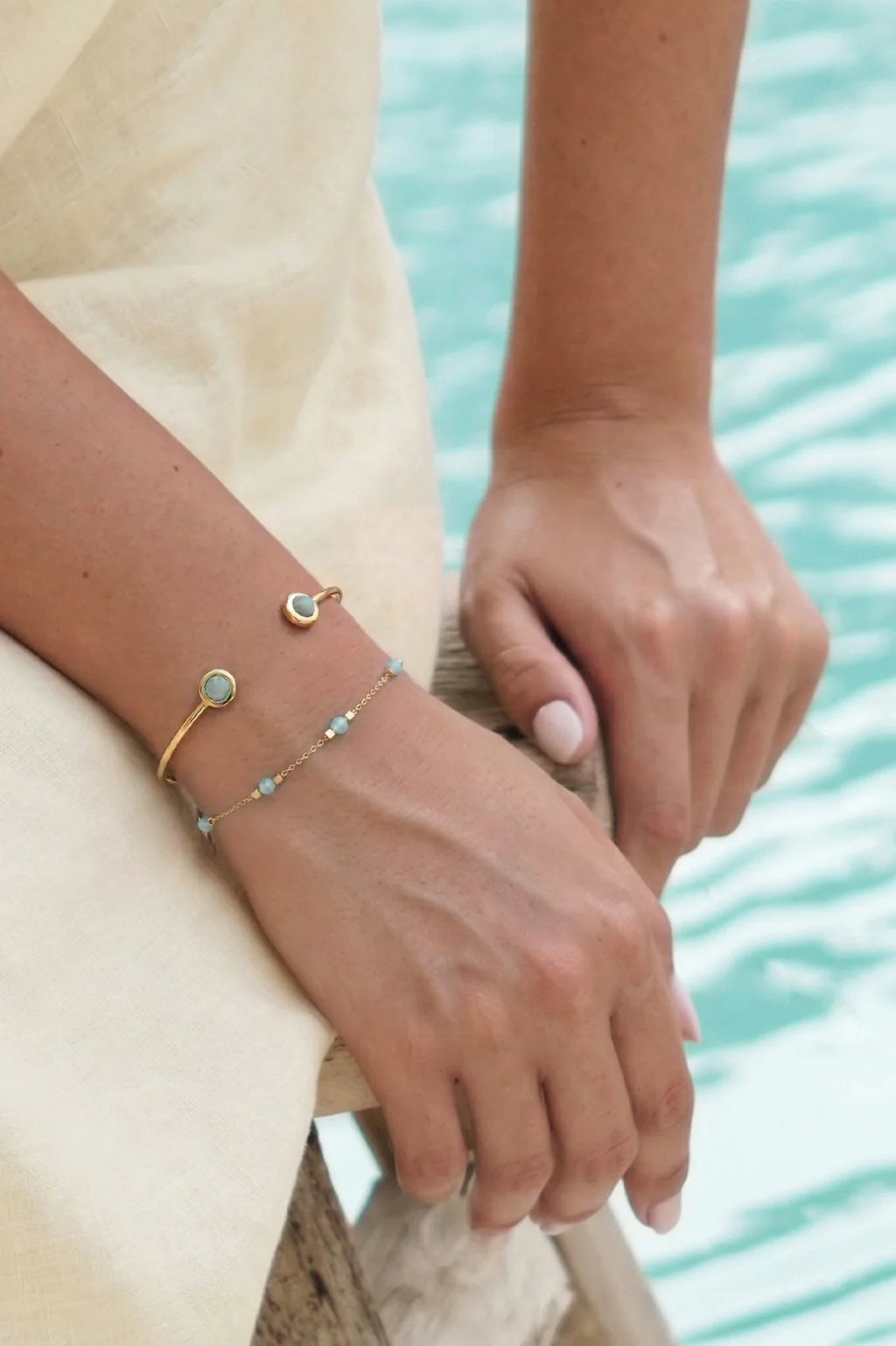 EB Wellness gemstone Open Bangle - Waterproof PVD Gold Plated