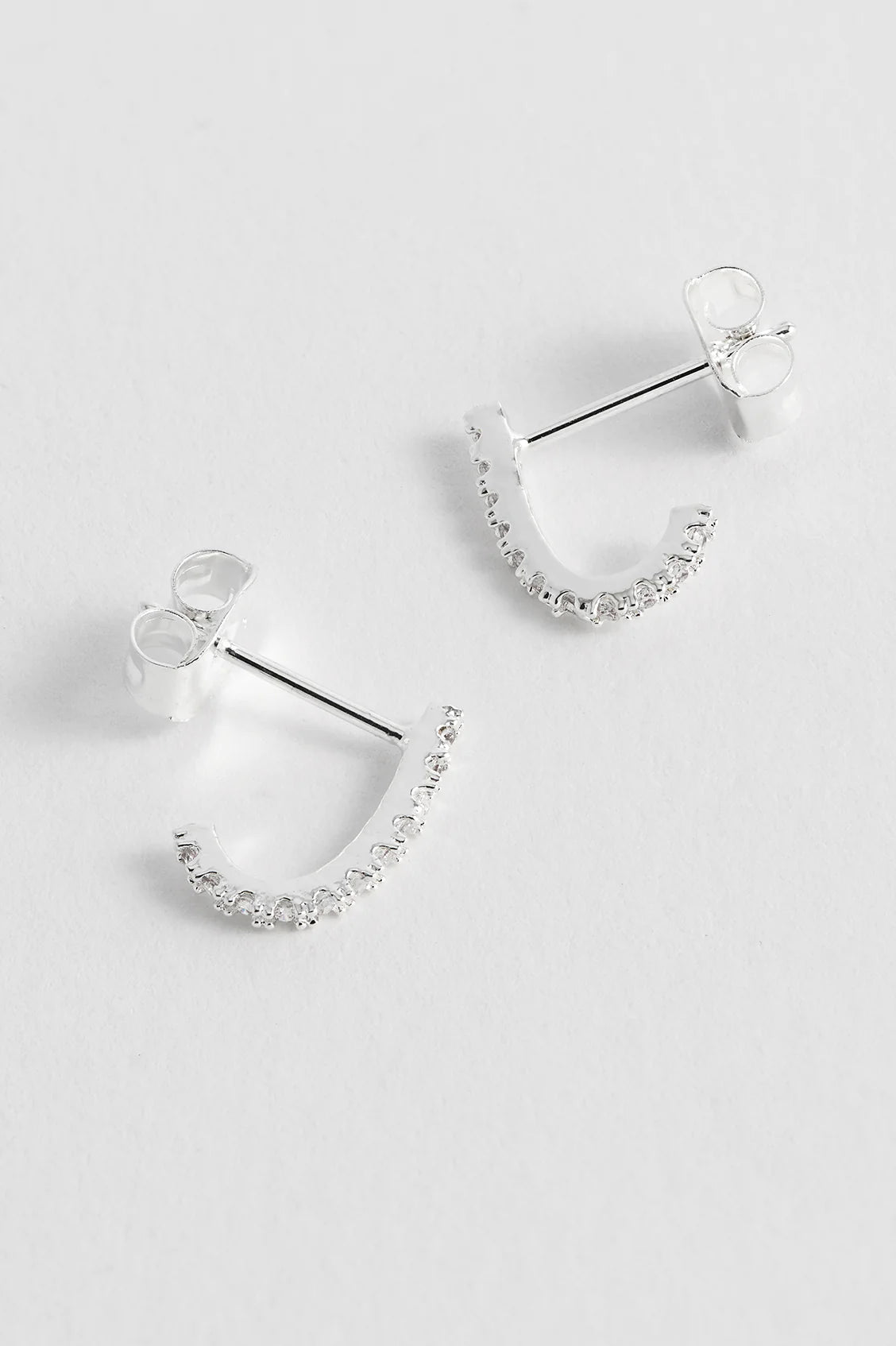 J Pave Huggie Earring Silver Plated