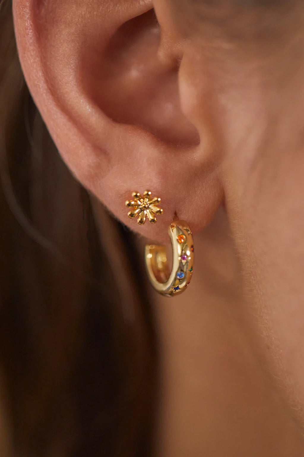Multicolour Chubby Celestial Hoop - Gold Plated