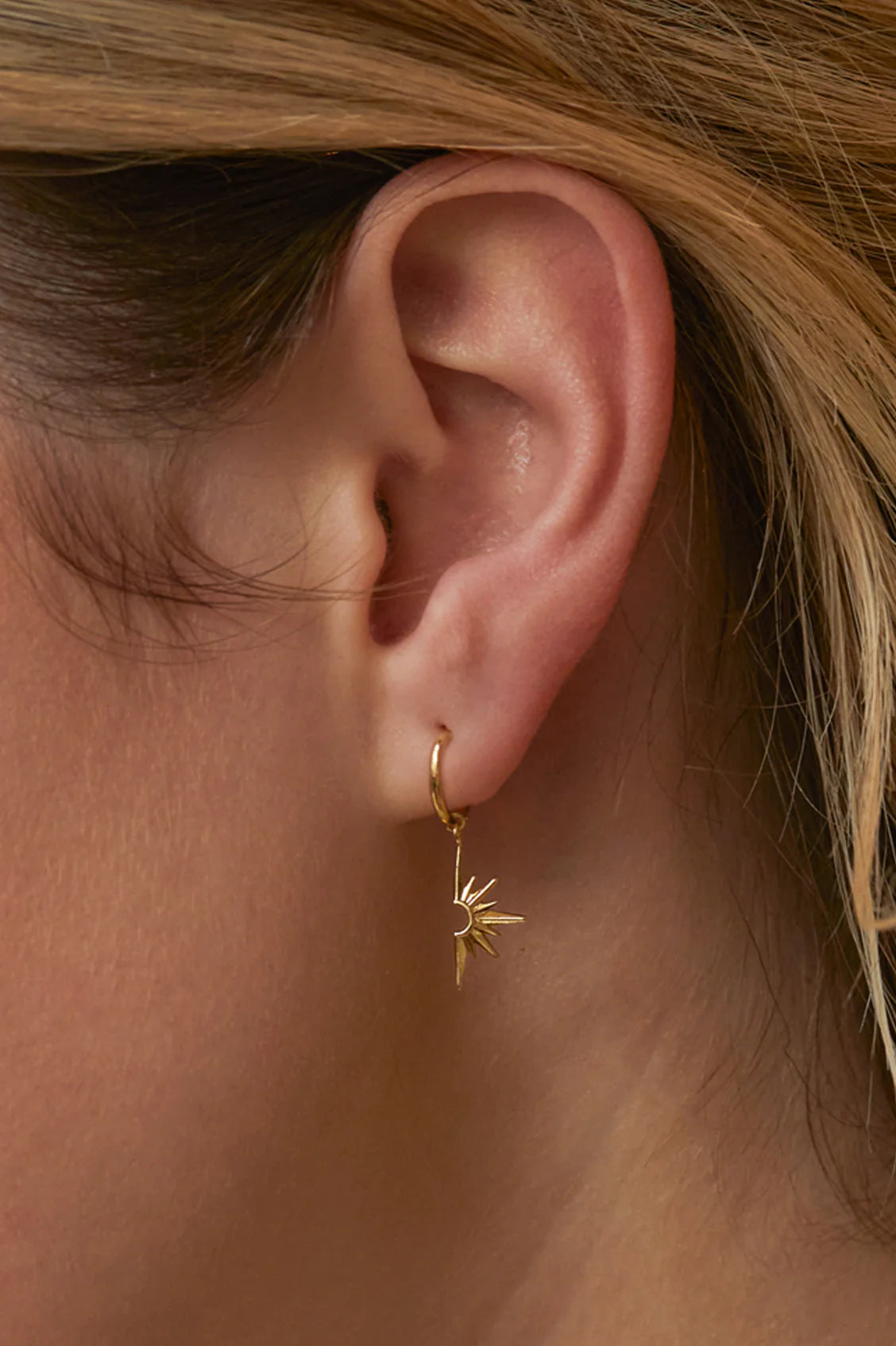 Half Star Hoop Earrings Gold Plated