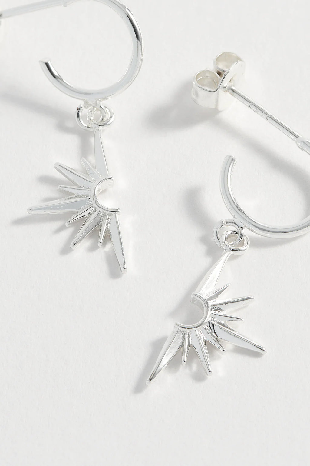 Half Star Hoop Earrings Silver Plated
