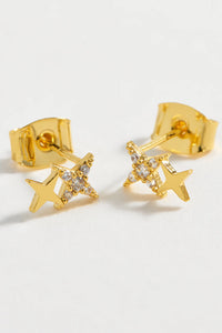 Duo Star Stud Earrings Gold Plated