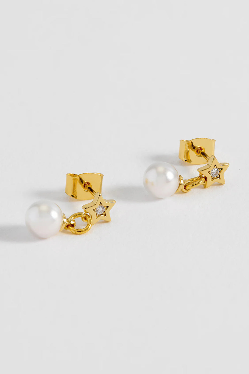 Star and Pearl Stud Earrings - Gold Plated