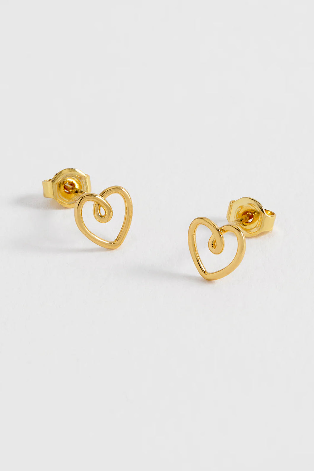 Doodle Heart Wire Stud Earrings - Gold plated