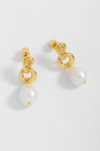 EB EDIT Knot and pearl drop earrings - Gold Plated