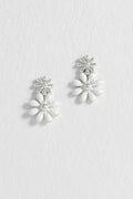 White Enamel Double Flower Studs (Silver Plated)
