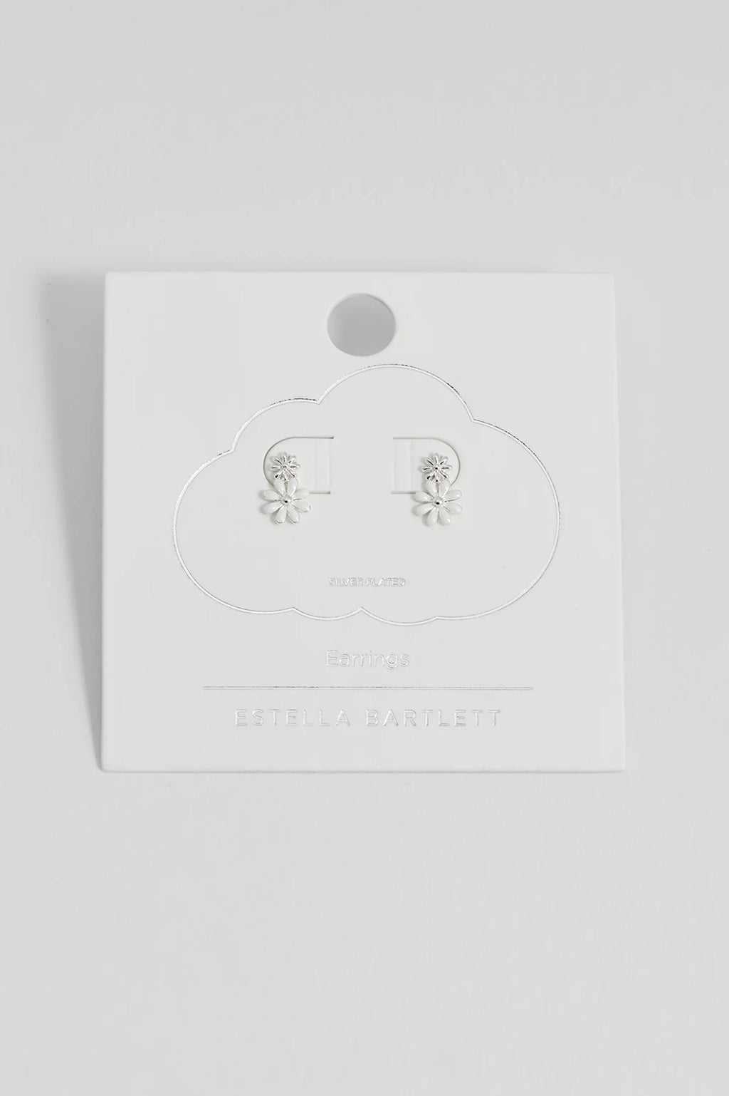 White Enamel Double Flower Studs (Silver Plated)