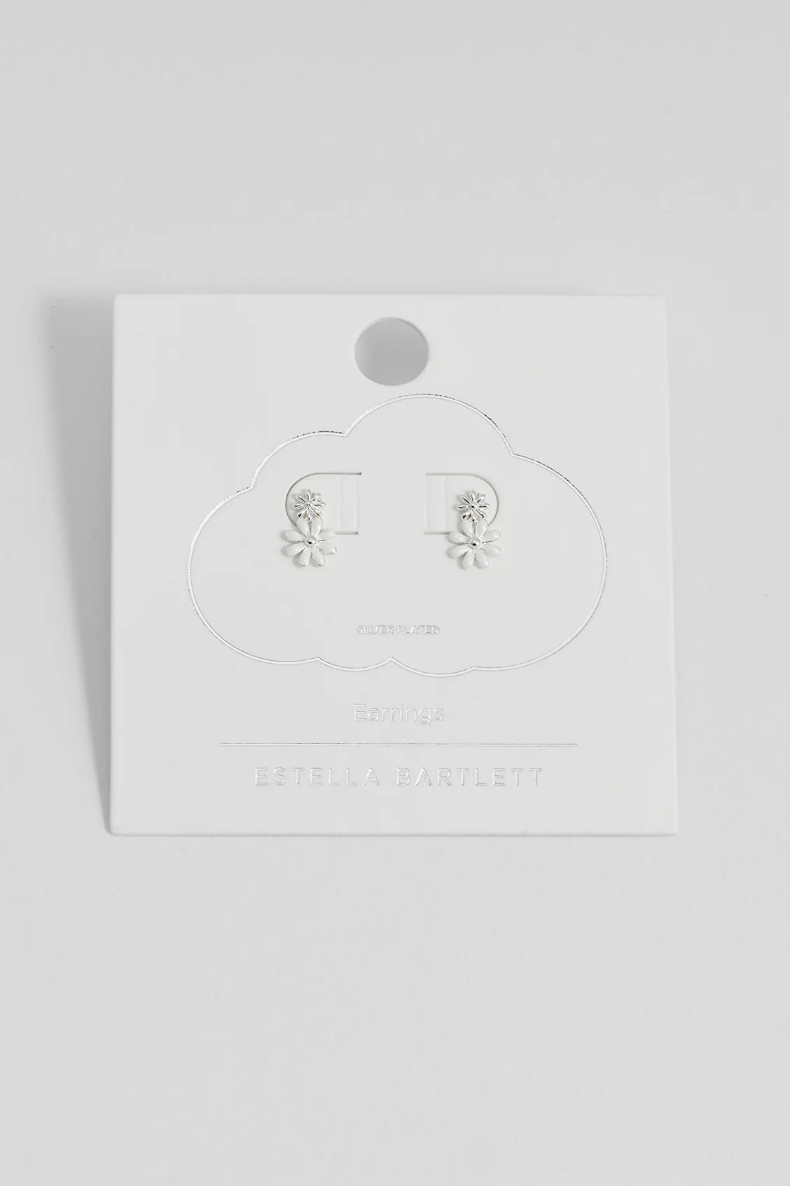 White Enamel Double Flower Studs (Silver Plated)