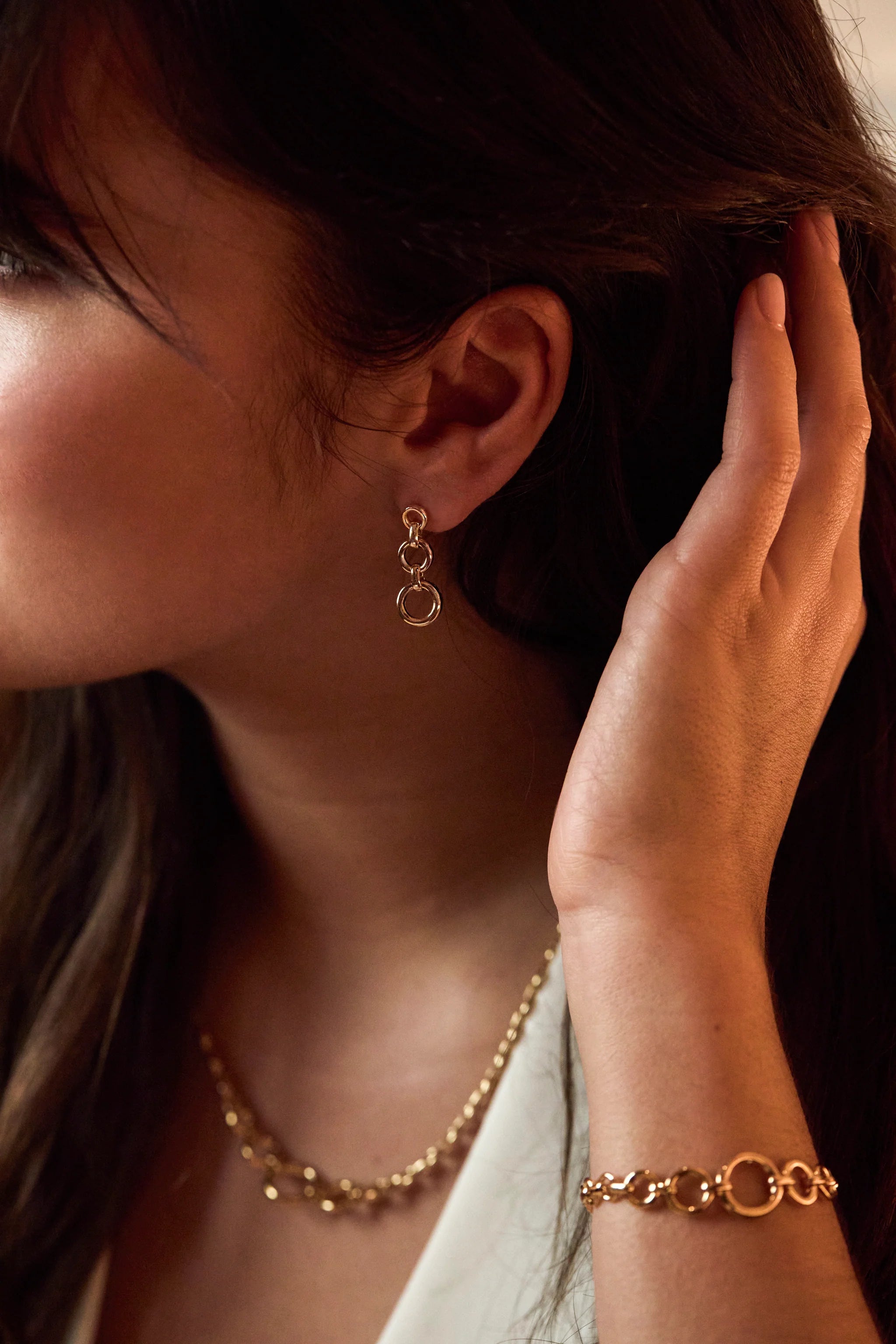 EB EDIT WATERPROOF PVD COATED Graduated Round Link Drop Earrings -  Gold Plated (Copy)