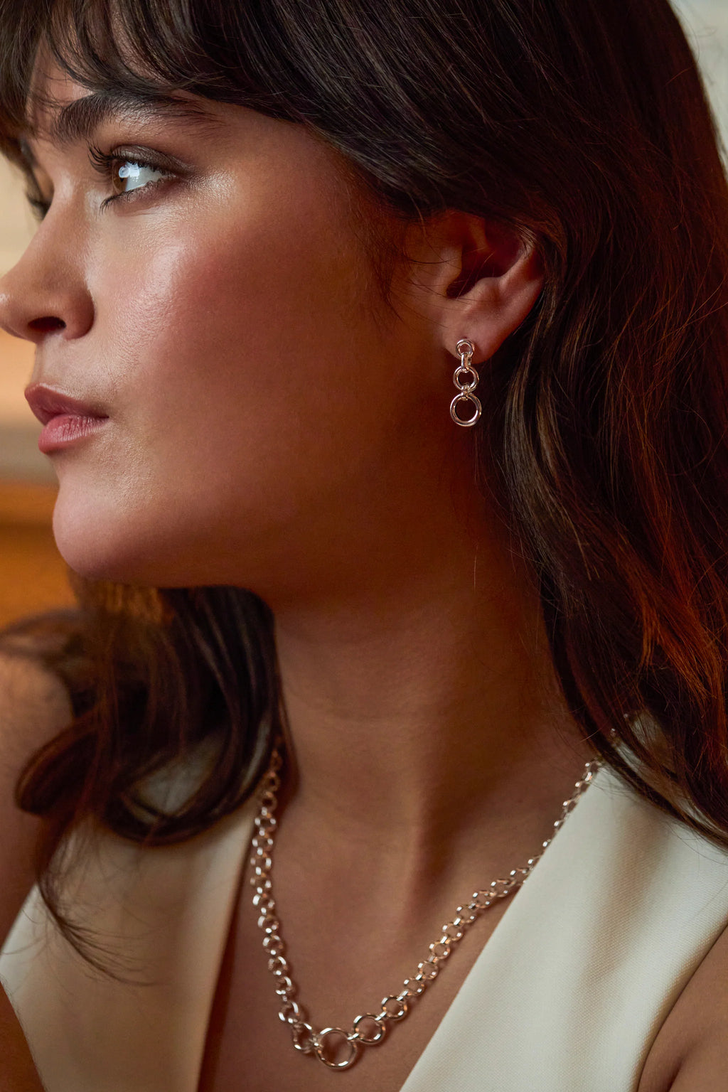 EB EDIT WATERPROOF PVD COATED Graduated Round Link Drop Earrings -  Silver Plated