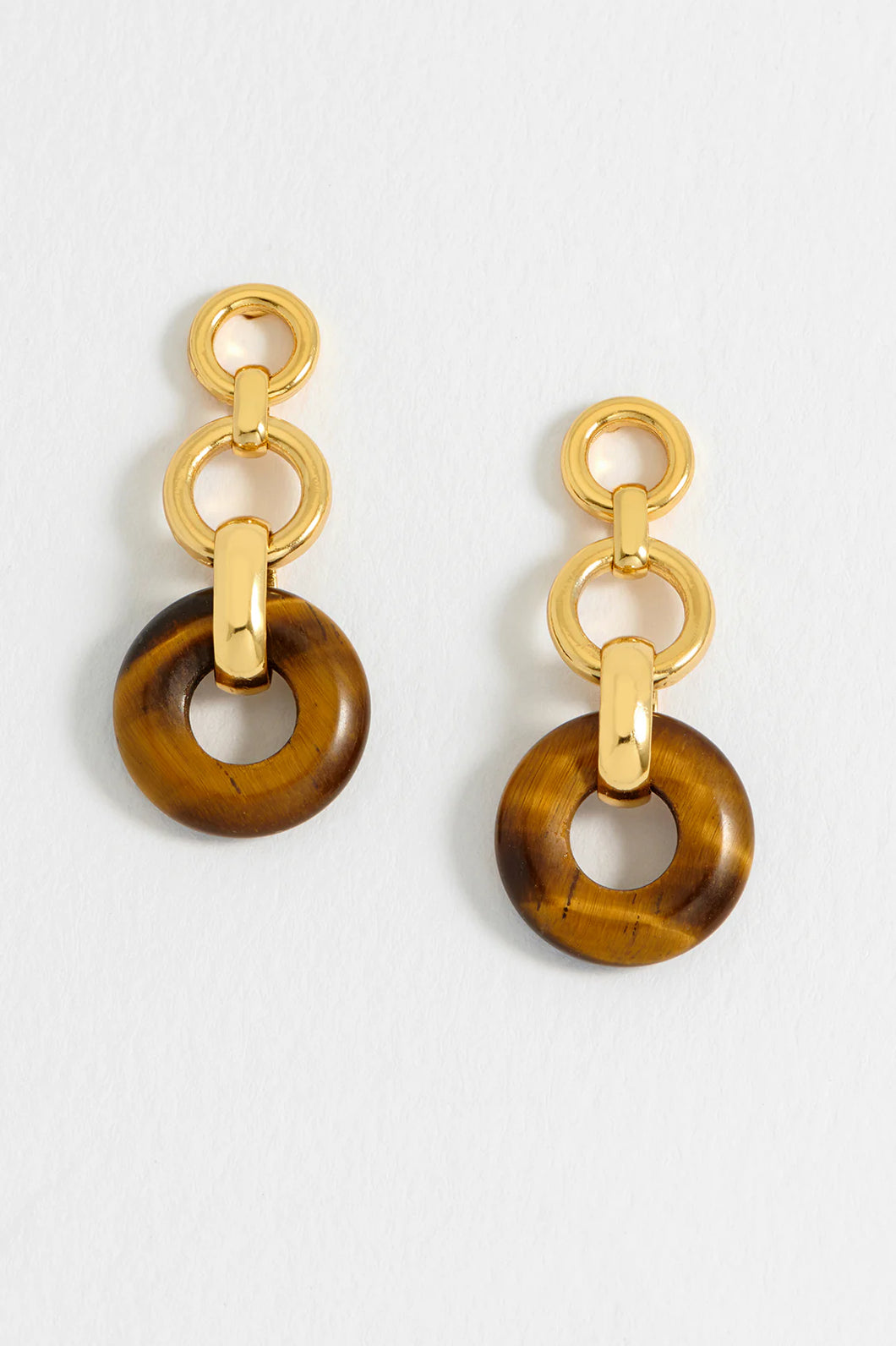 EB EDIT WATERPROOF PVD COATED Tigers Eye Graduated Round Link Drop Earrings