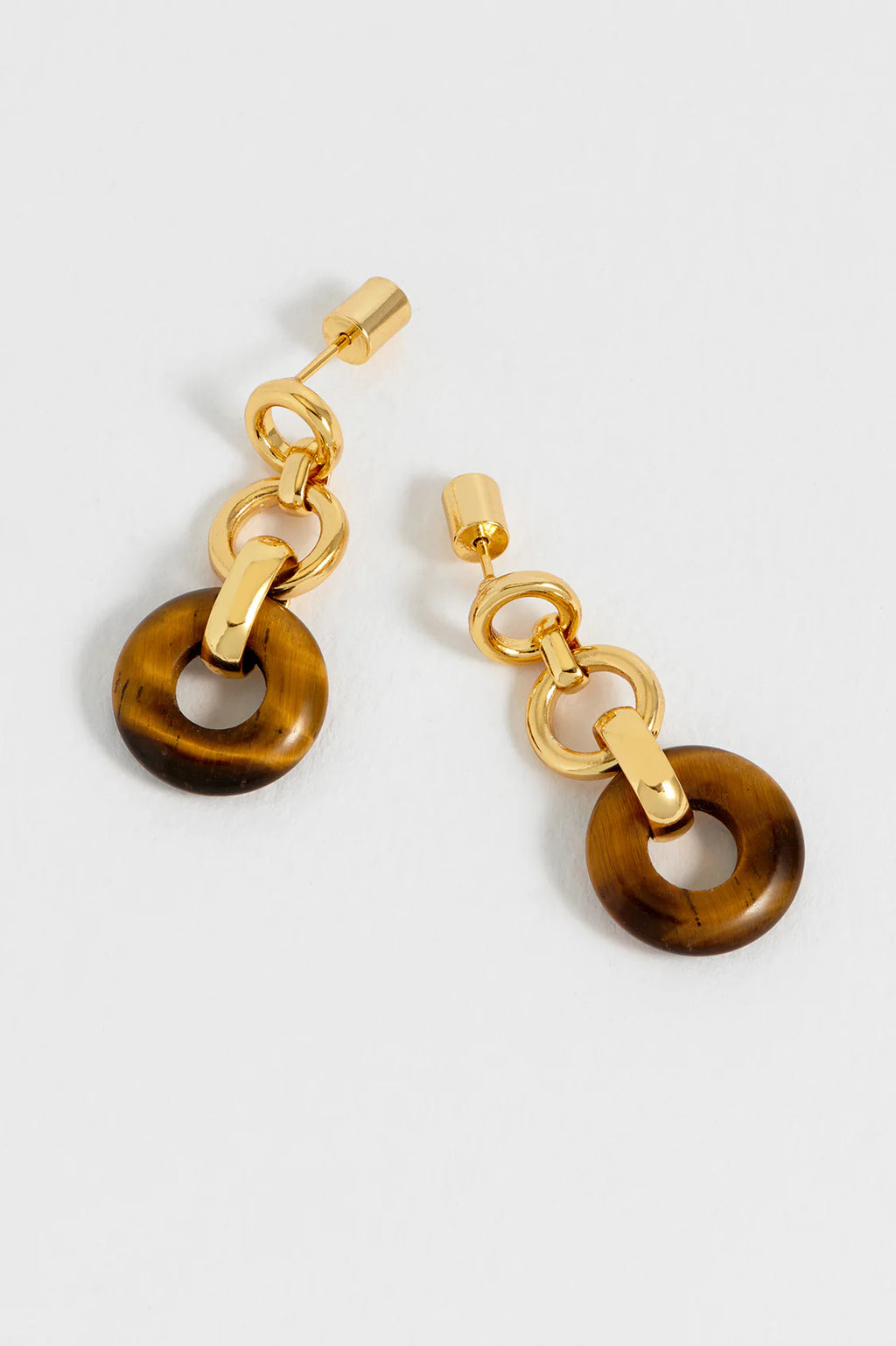 EB EDIT WATERPROOF PVD COATED Tigers Eye Graduated Round Link Drop Earrings
