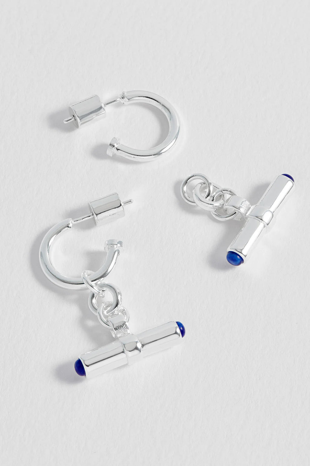EB Edit Lapis Lazuli Cabochon T-Bar Hoop Earrings