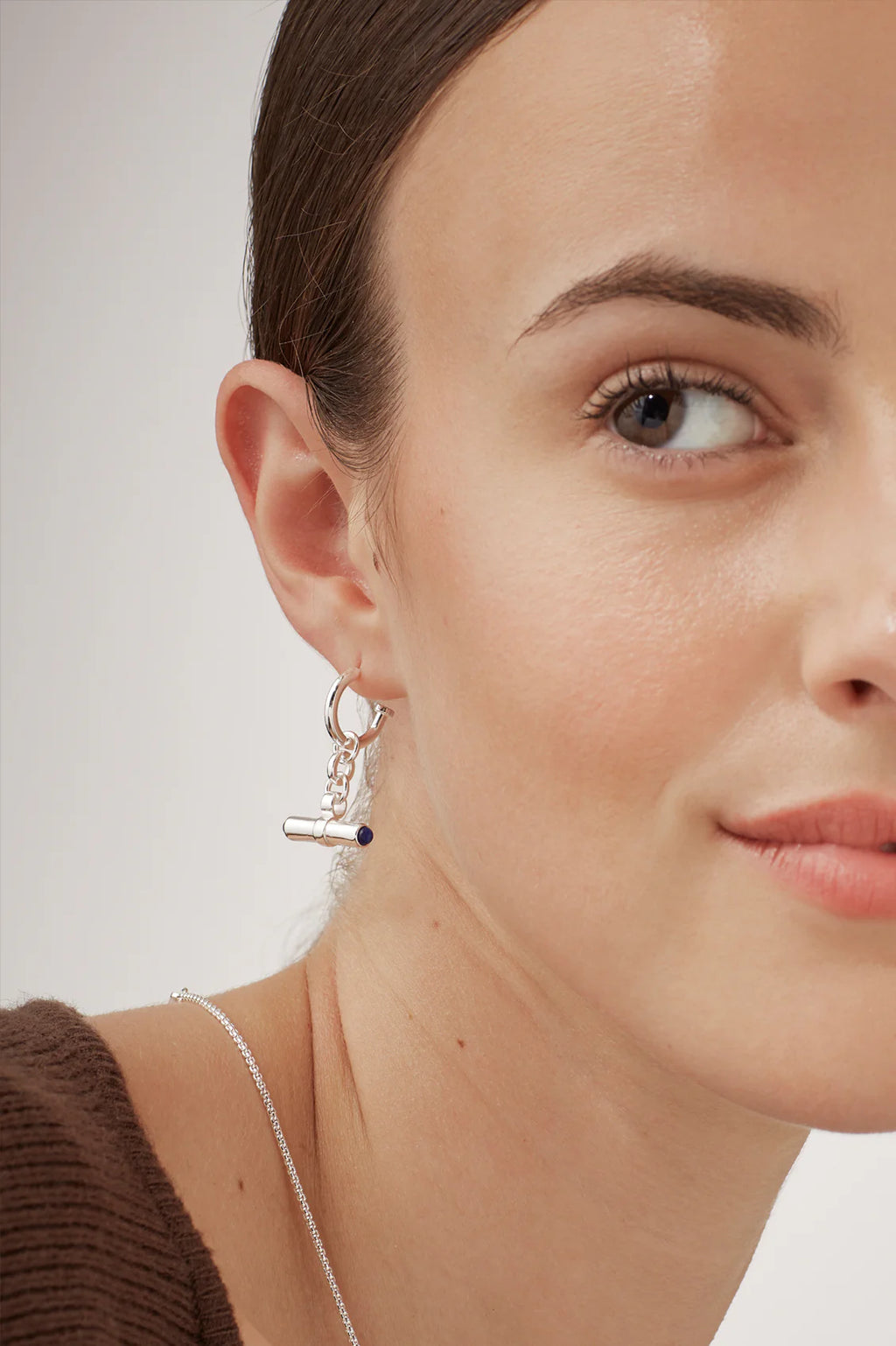 EB Edit Lapis Lazuli Cabochon T-Bar Hoop Earrings