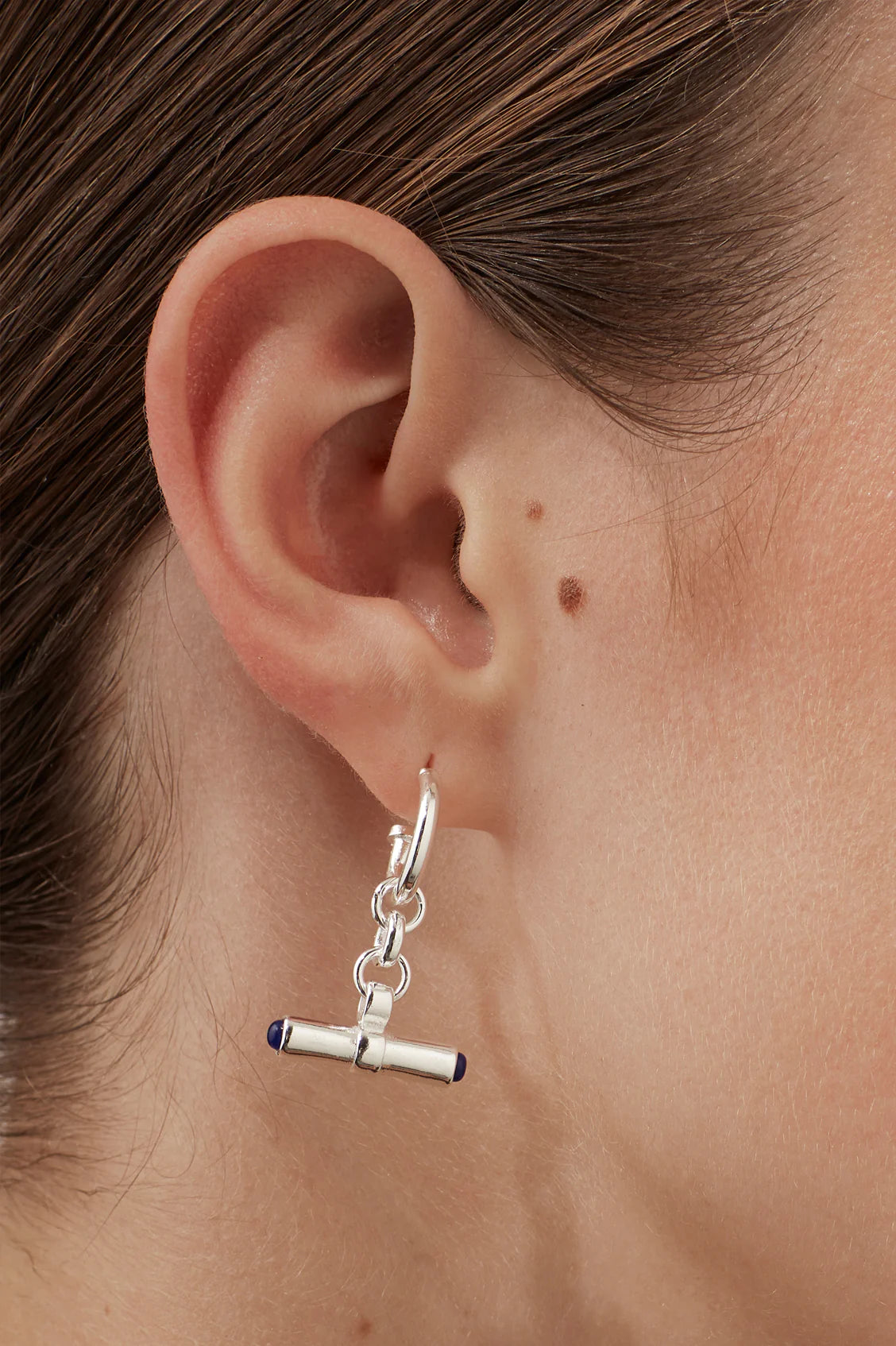 EB Edit Lapis Lazuli Cabochon T-Bar Hoop Earrings