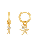 Load image into Gallery viewer, EB Starfish Charm Hoops with Pearl and Blue Lace Agate
