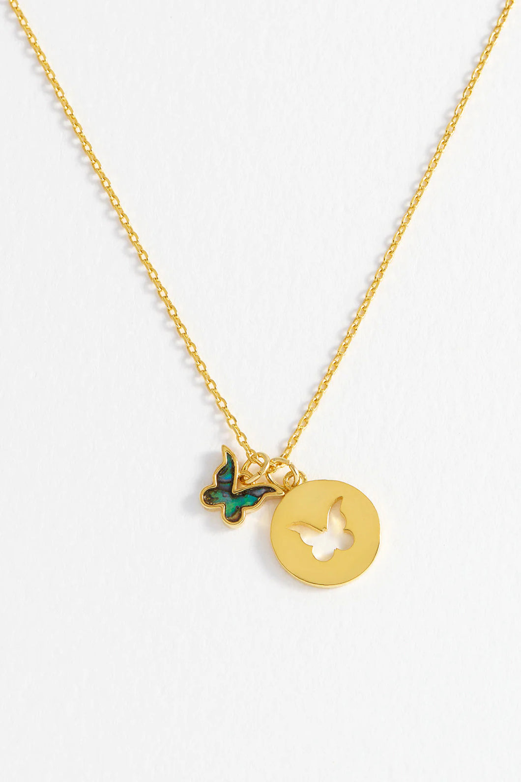 Abalone Butterfly Necklace Gold Plated
