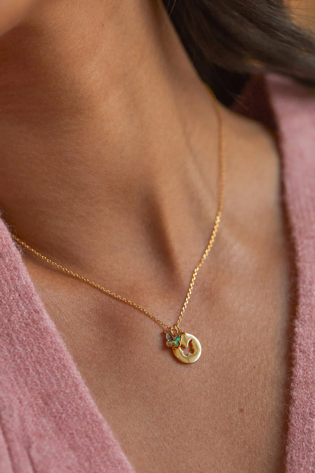 Abalone Butterfly Necklace Gold Plated