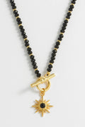 EB EDIT Black Agate Star Charm T-Bar Necklace - Gold Plated