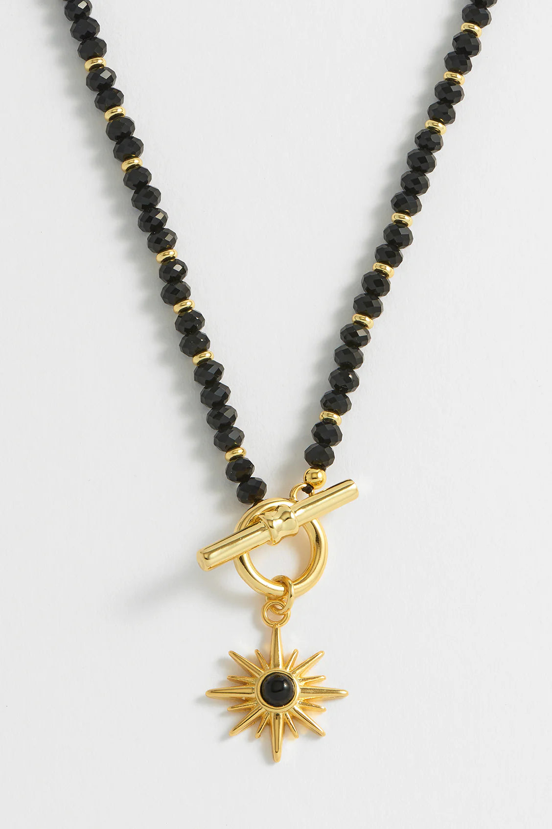 EB EDIT Black Agate Star Charm T-Bar Necklace - Gold Plated