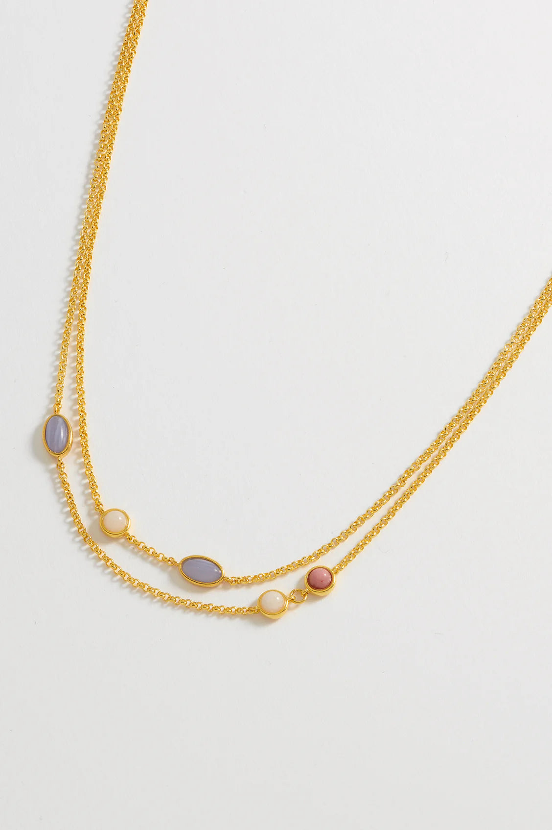 EB EDIT Multi Gemstone Double Chain Necklace - Gold Plated